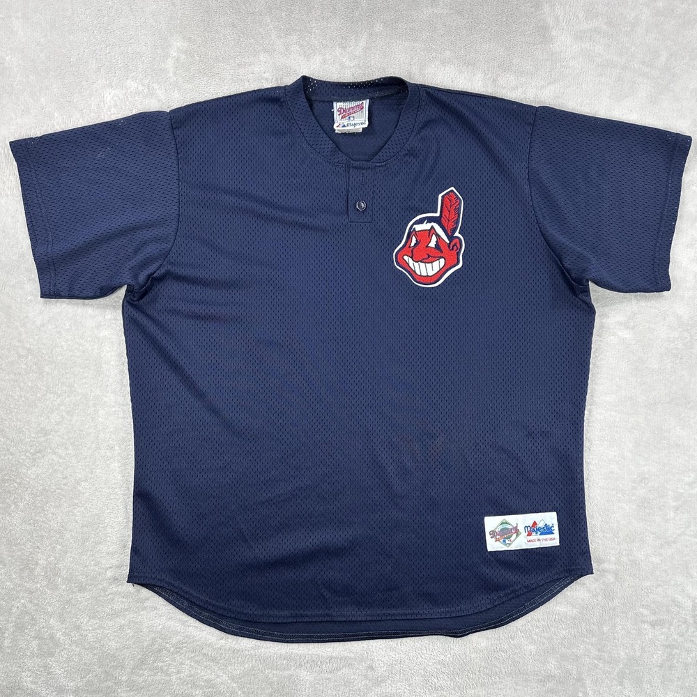 Vintage Cleveland Guardians Jersey Mens XL Blue MLB Baseball Majestic Mesh 90s